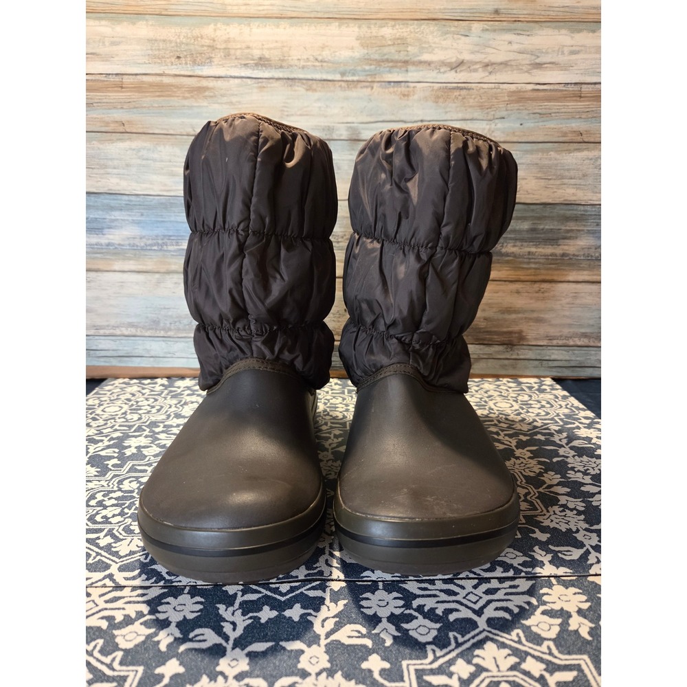 Crocs Women's Dark Brown Puffer Waterproof Winter Snow Boots Size 10